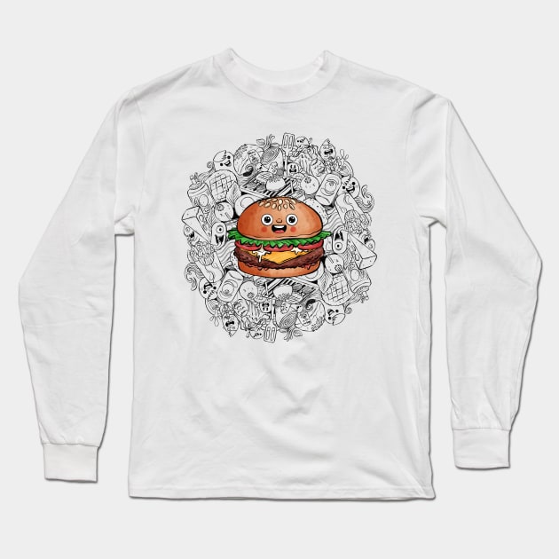 Burger Doodle Long Sleeve T-Shirt by salihgonenli